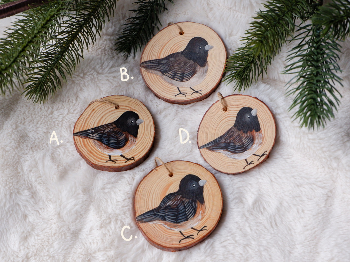 Junco Bird Ornaments (4) - Hand-Painted Ornaments