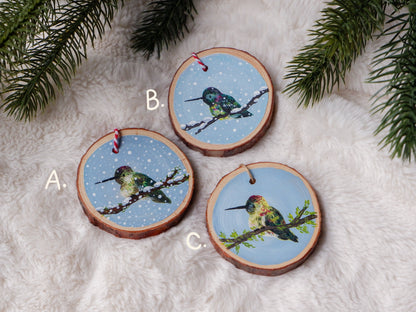 Snowy Hummingbirds - Hand-Painted Ornaments (3)