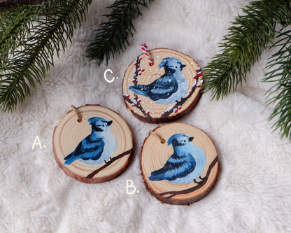 Winter Bluejay Ornament - Hand-Painted Ornaments (3)