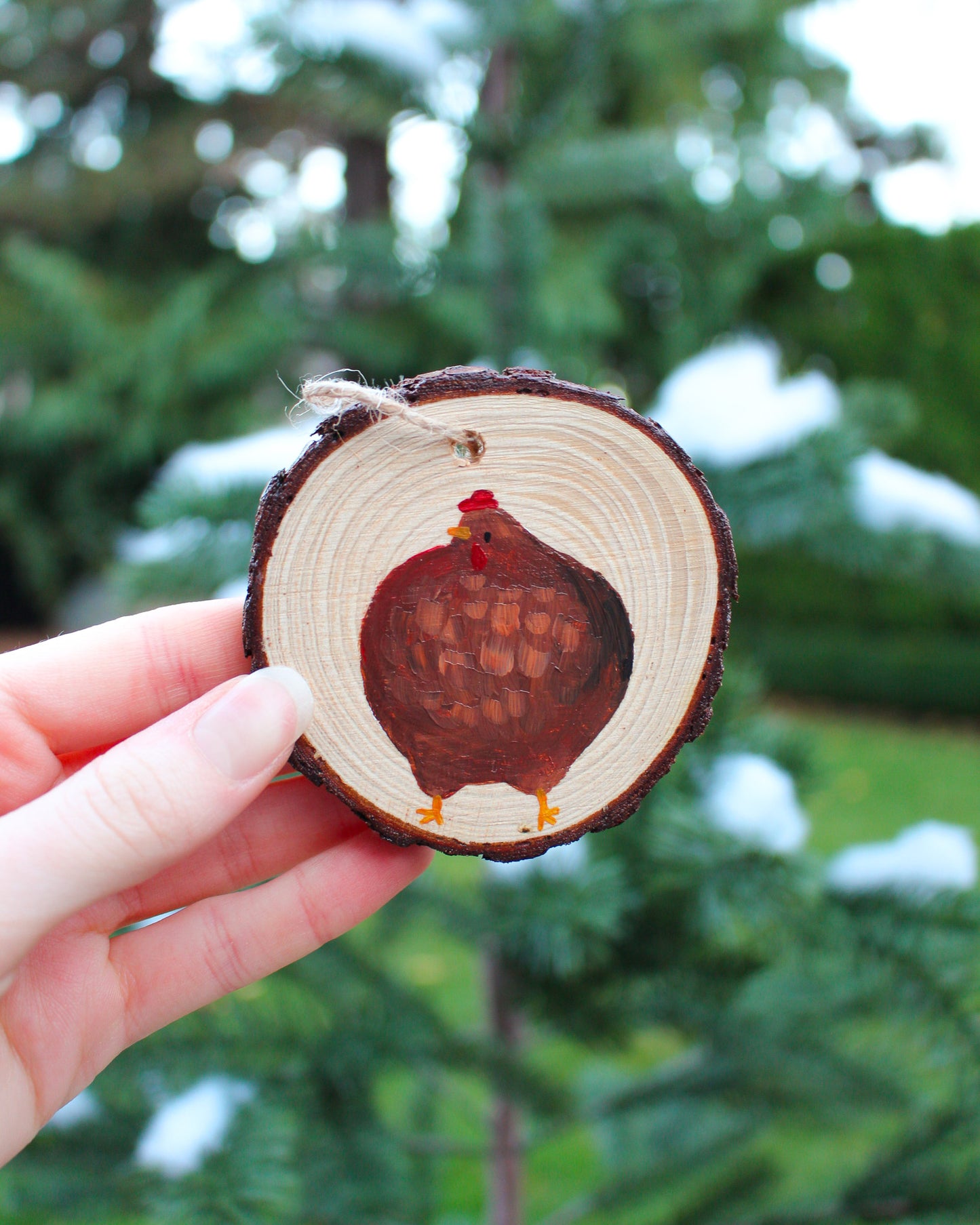 Round Chicken Ornaments - Hand-Painted Wood Ornaments