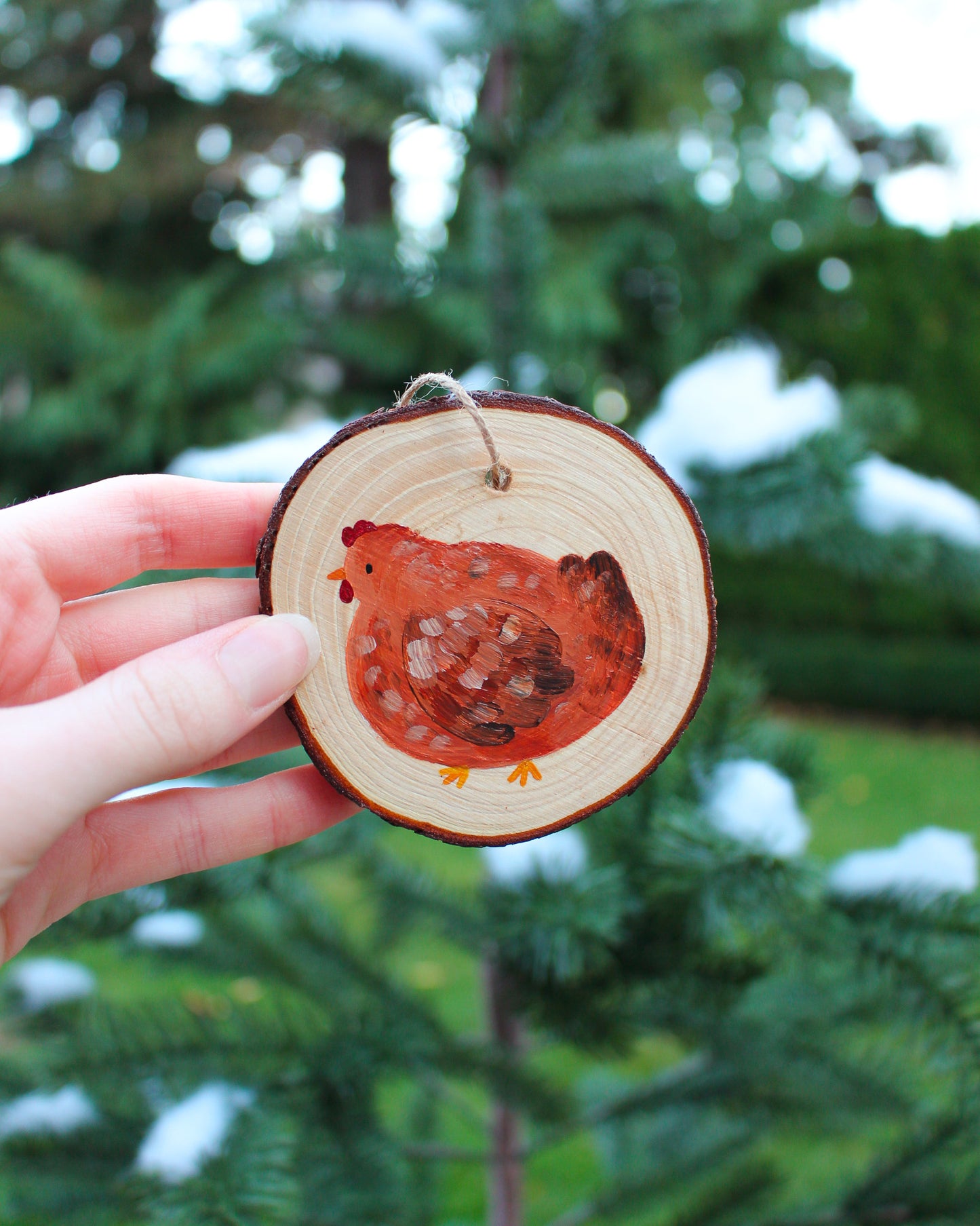 Round Chicken Ornaments - Hand-Painted Wood Ornaments