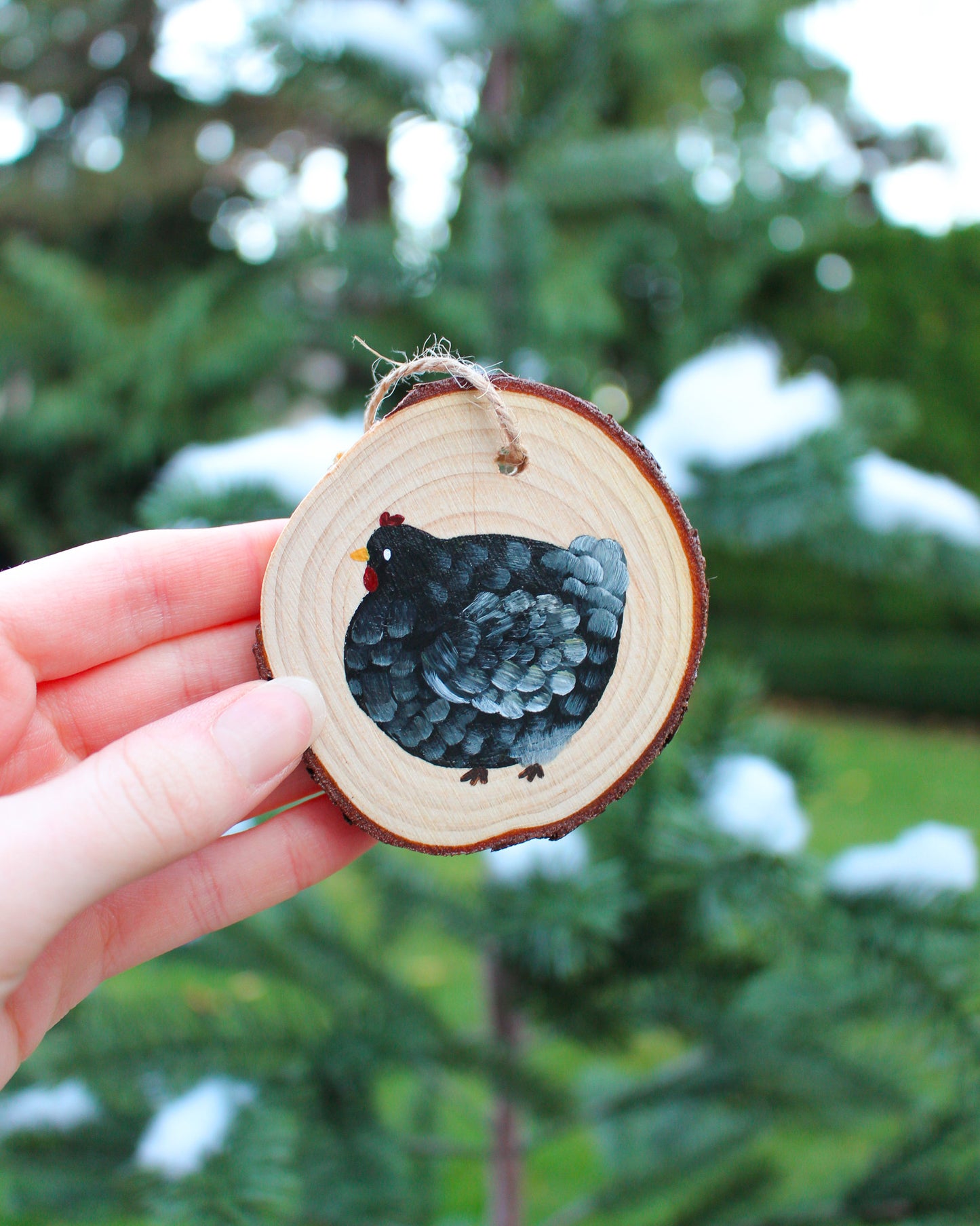 Round Chicken Ornaments - Hand-Painted Wood Ornaments