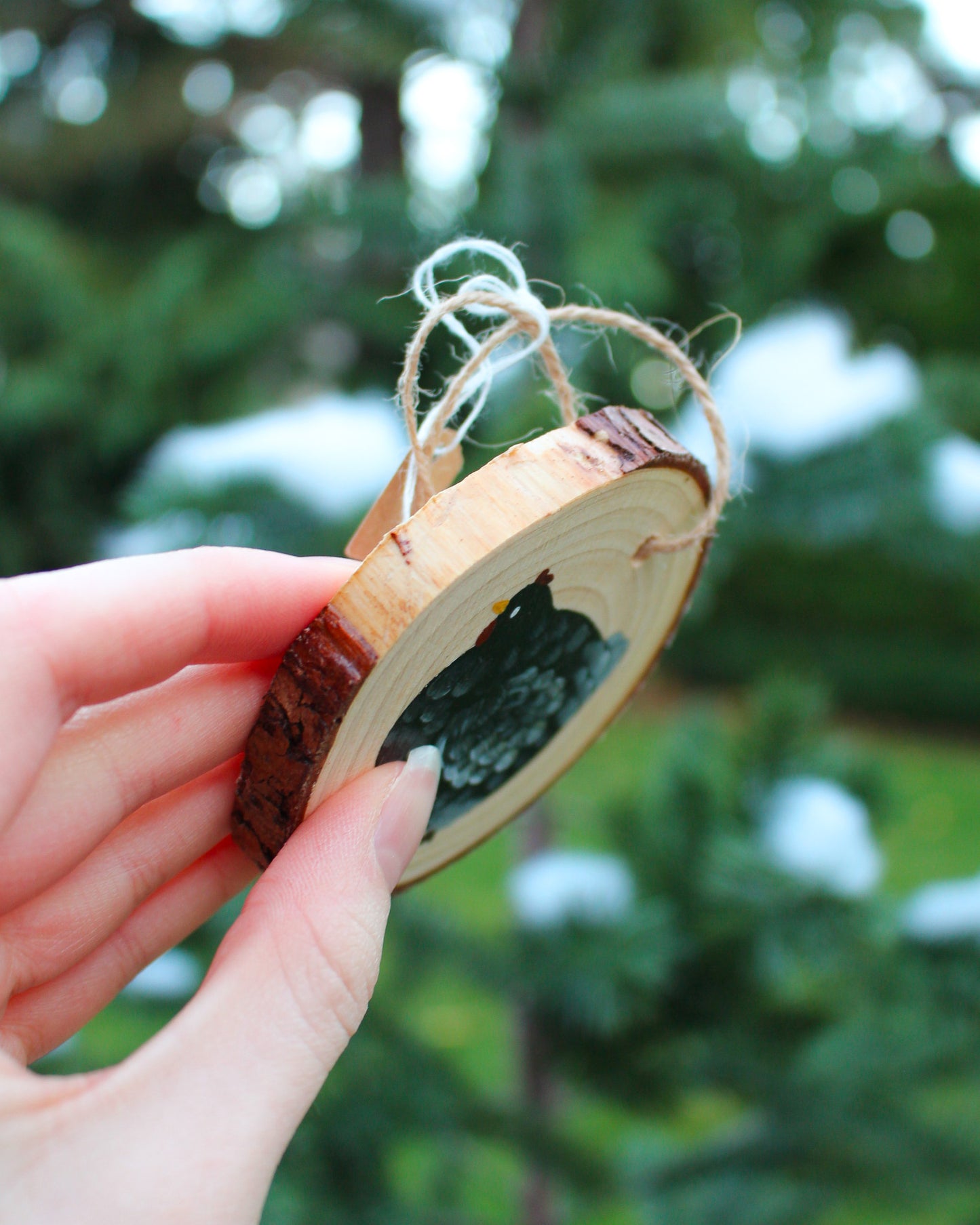 Round Chicken Ornaments - Hand-Painted Wood Ornaments
