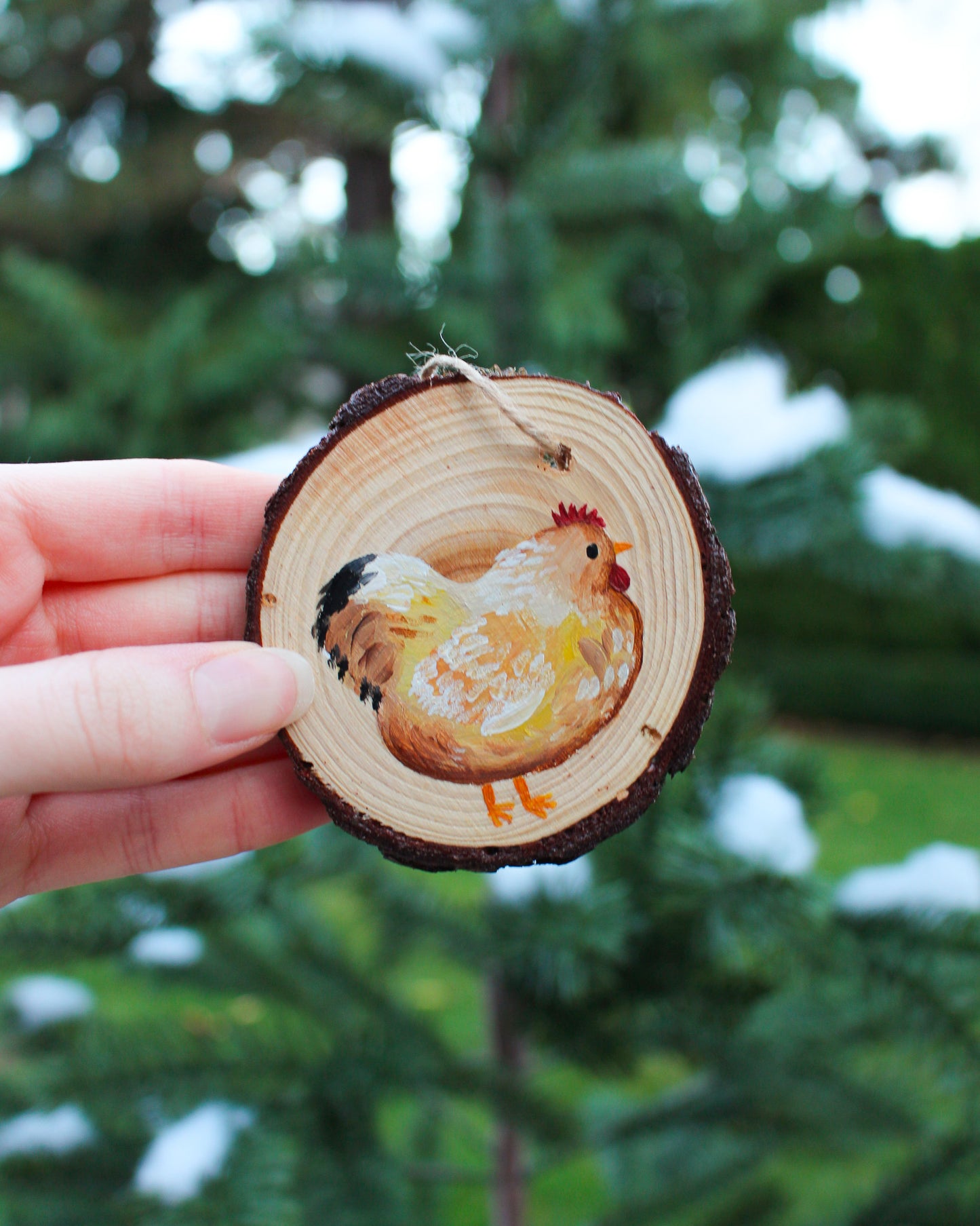 Round Chicken Ornaments - Hand-Painted Wood Ornaments