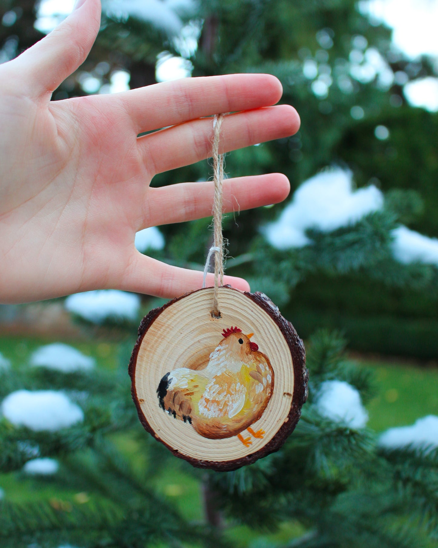 Round Chicken Ornaments - Hand-Painted Wood Ornaments