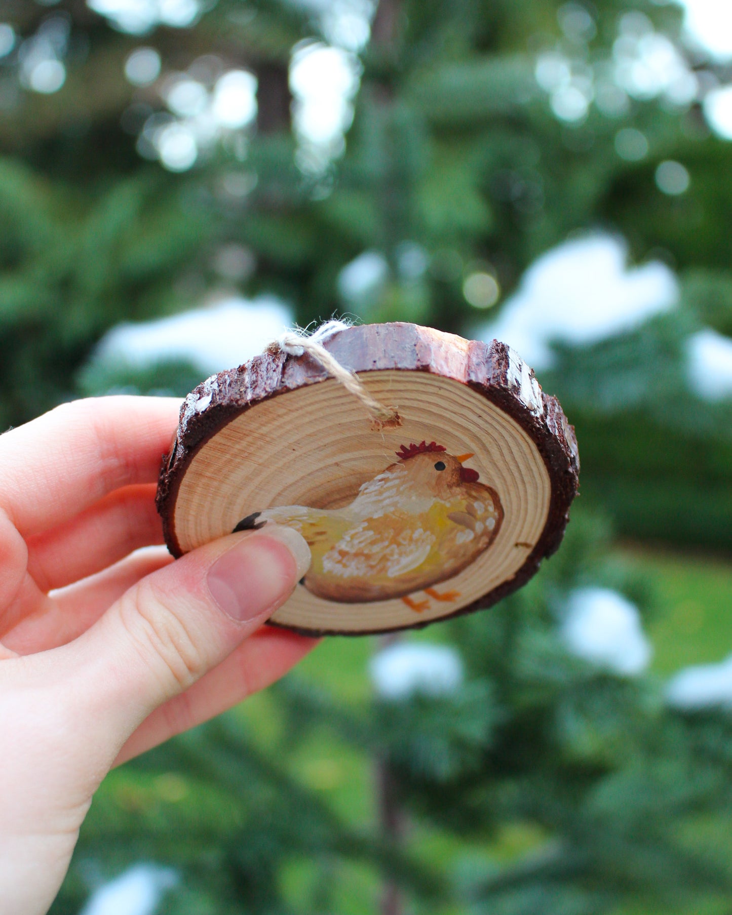 Round Chicken Ornaments - Hand-Painted Wood Ornaments