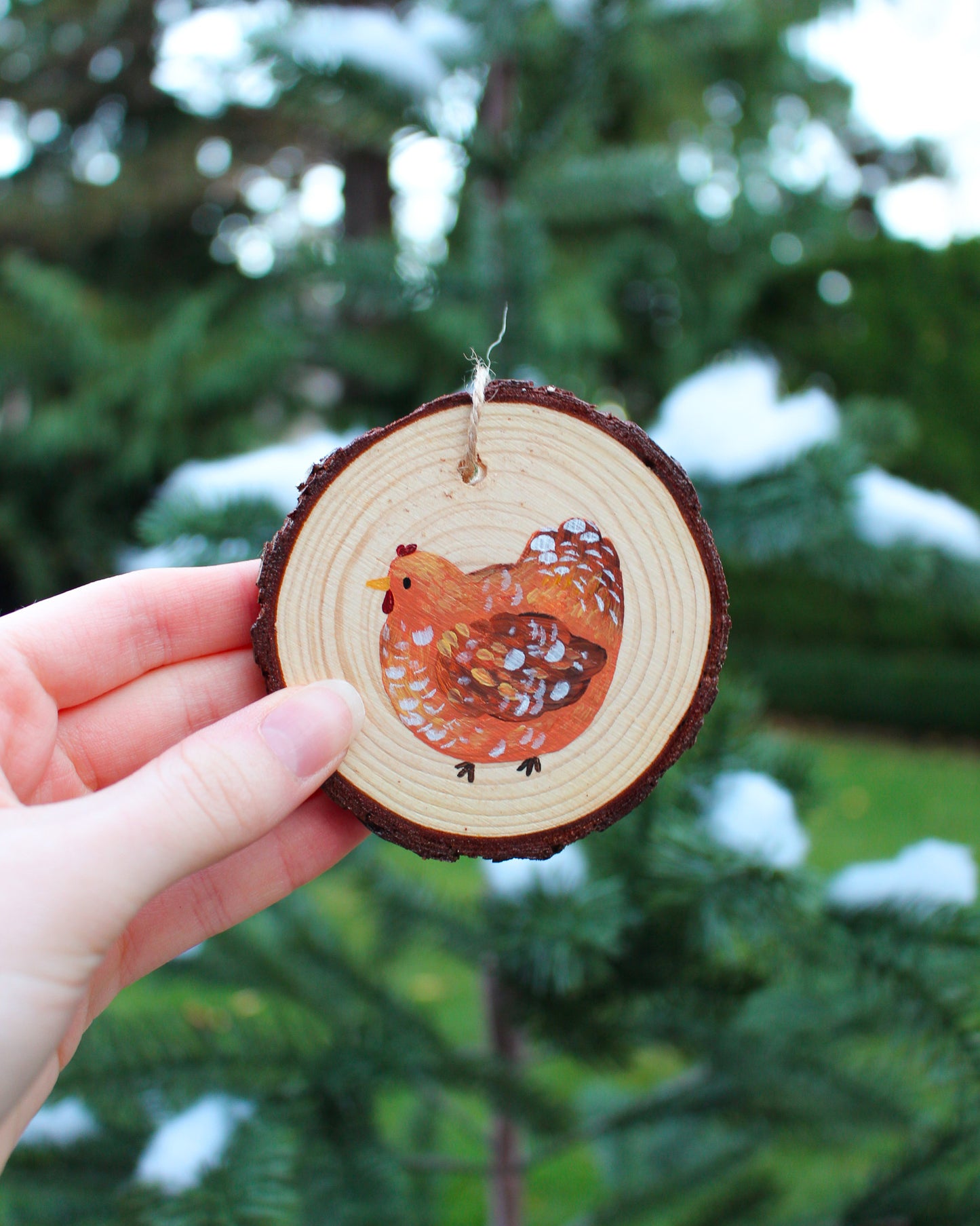 Round Chicken Ornaments - Hand-Painted Wood Ornaments