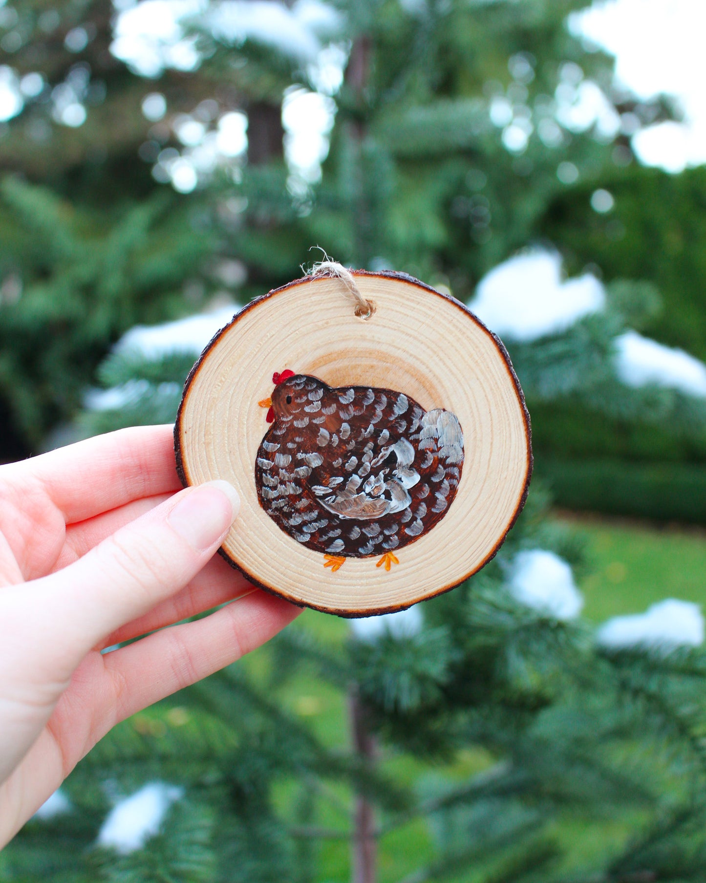 Round Chicken Ornaments - Hand-Painted Wood Ornaments