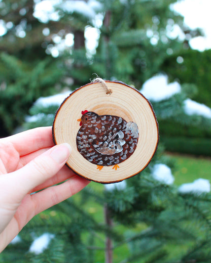 Round Chicken Ornaments - Hand-Painted Wood Ornaments
