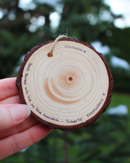 Round Chicken Ornaments - Hand-Painted Wood Ornaments