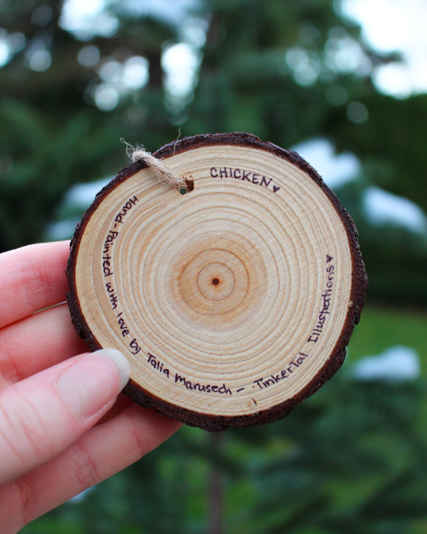 Round Chicken Ornaments - Hand-Painted Wood Ornaments