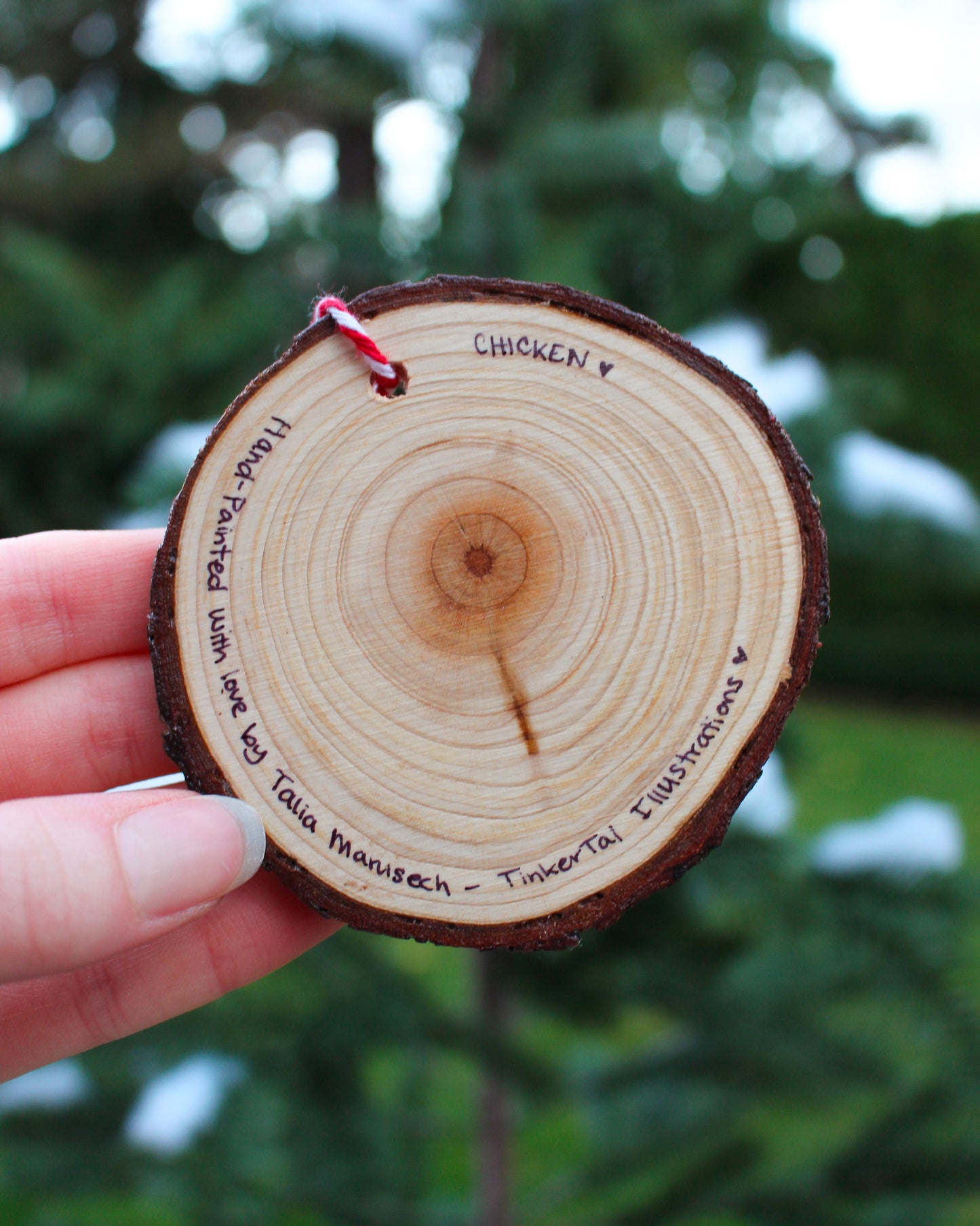 Round Chicken Ornaments - Hand-Painted Wood Ornaments
