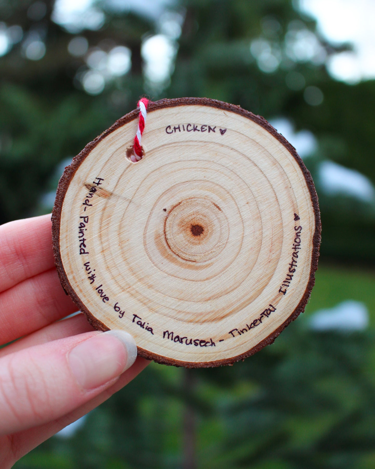 Round Chicken Ornaments - Hand-Painted Wood Ornaments