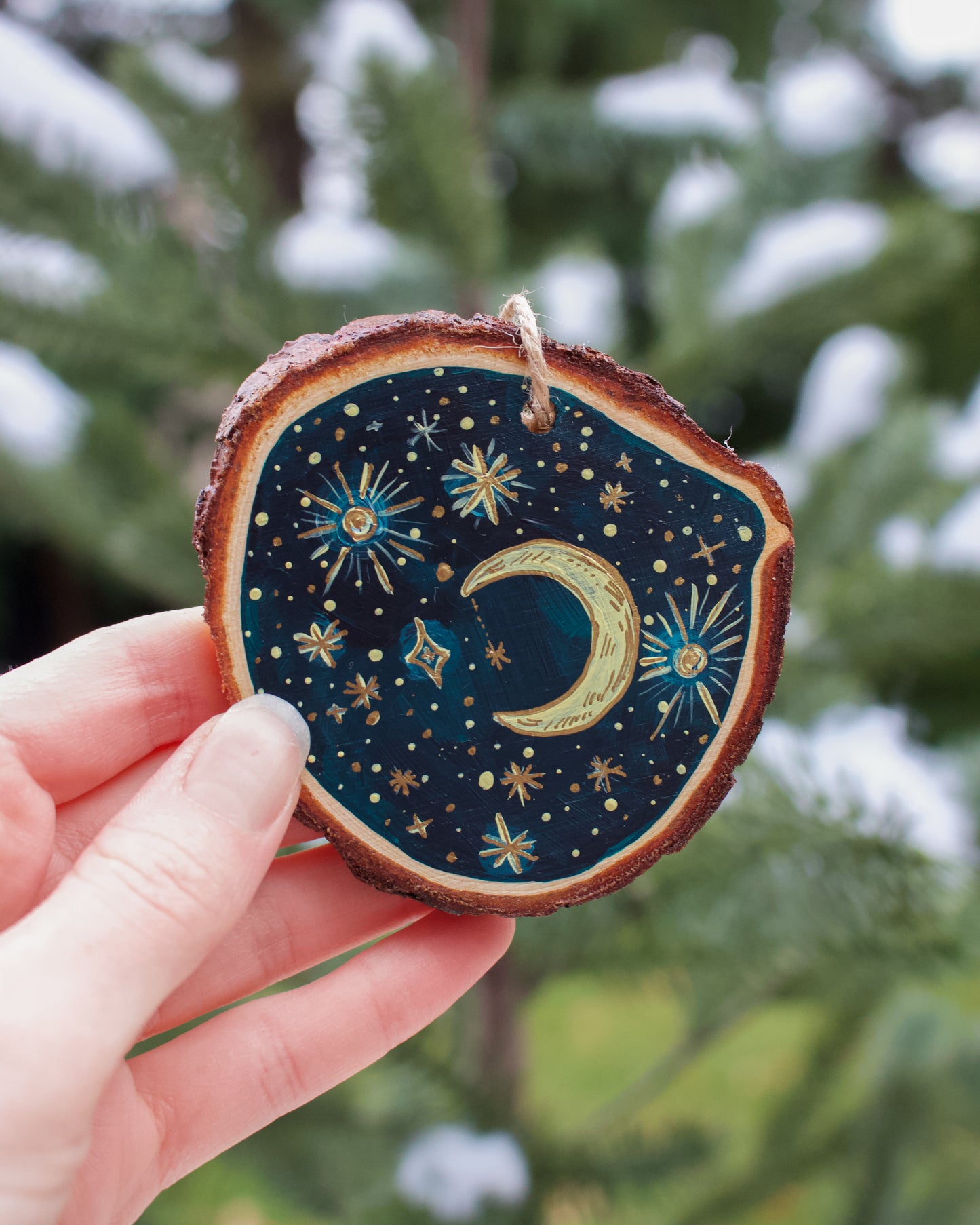 Celestial Star and Moon Ornaments - Hand-Painted Ornaments