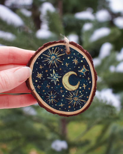 Celestial Star and Moon Ornaments - Hand-Painted Ornaments
