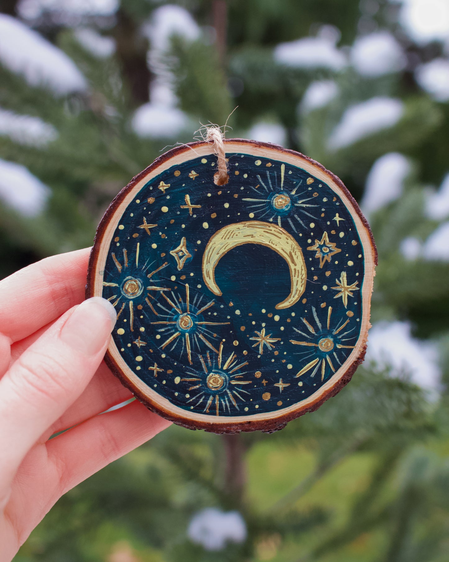 Celestial Star and Moon Ornaments - Hand-Painted Ornaments