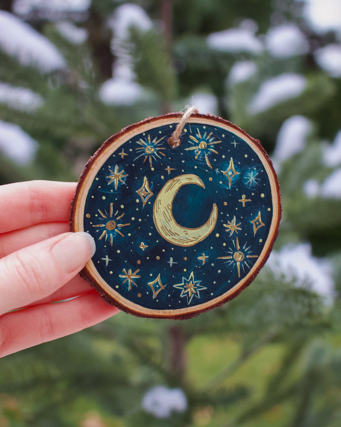 Celestial Star and Moon Ornaments - Hand-Painted Ornaments