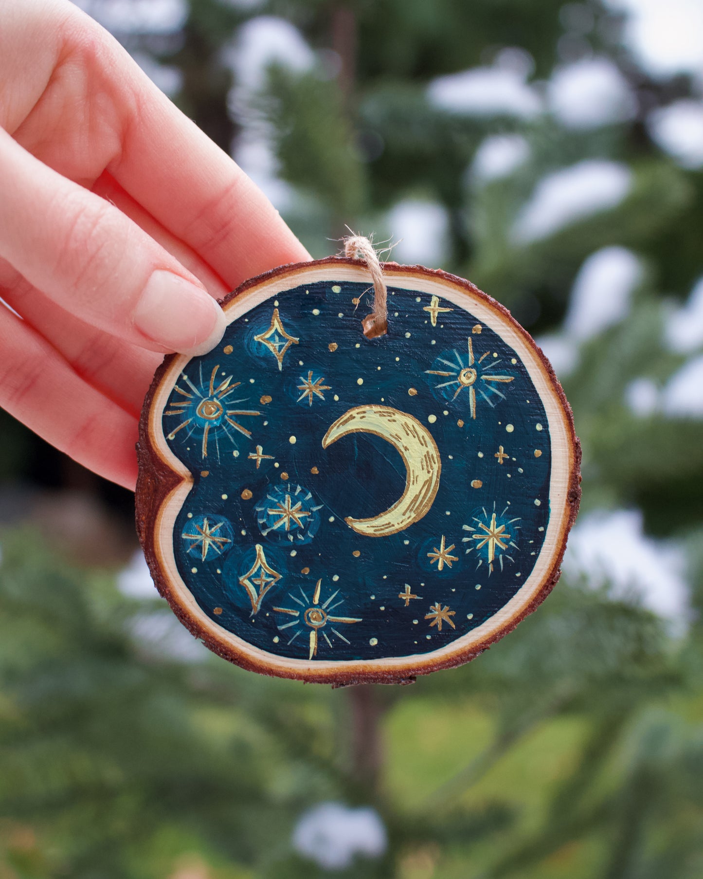Celestial Star and Moon Ornaments - Hand-Painted Ornaments