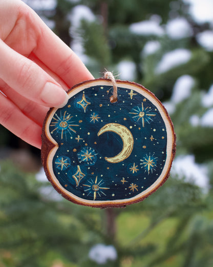Celestial Star and Moon Ornaments - Hand-Painted Ornaments