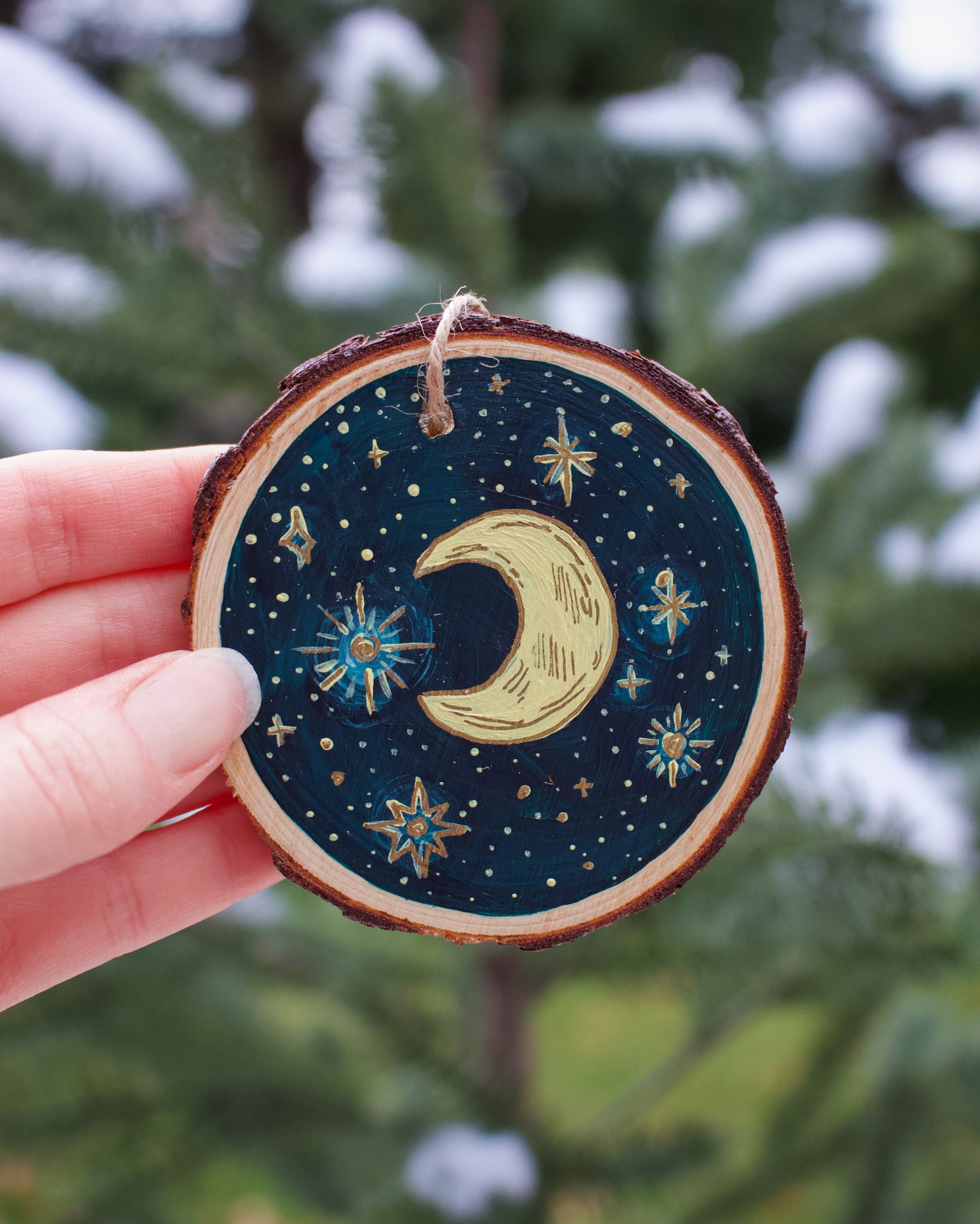 Celestial Star and Moon Ornaments - Hand-Painted Ornaments