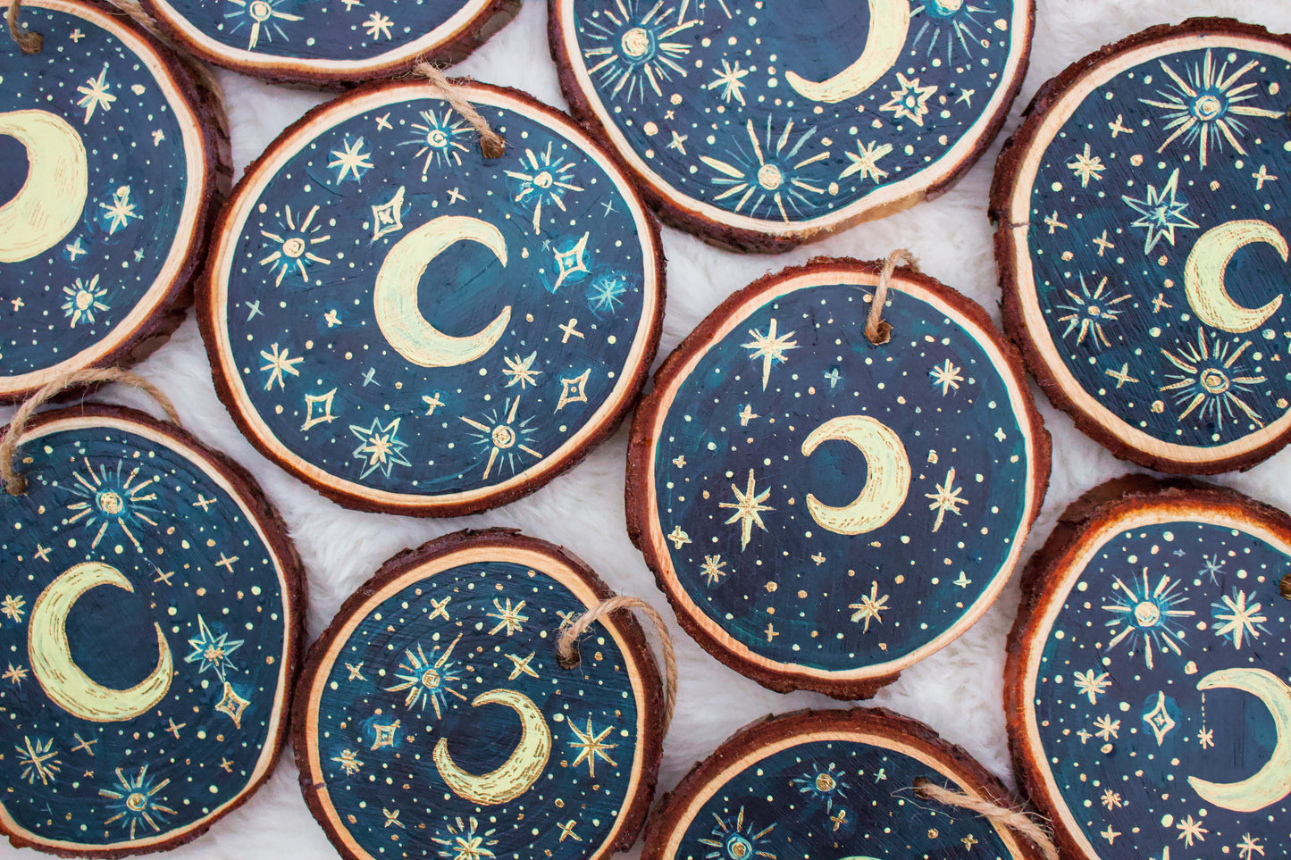 Celestial Star and Moon Ornaments - Hand-Painted Ornaments