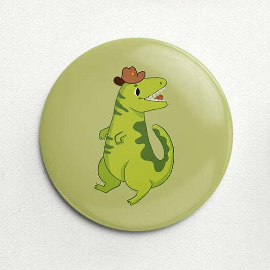 Cowboy Dinosaur Handmade Button Pin