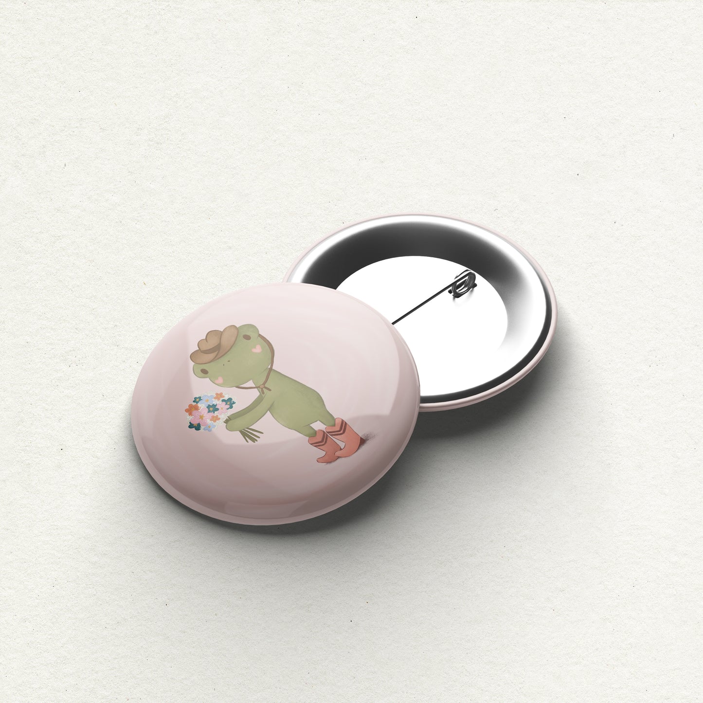 Flower Bouquet Cowboy Frog Handmade Button Pin