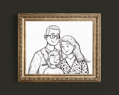 Custom Line Art Portrait - Hand Drawn in Ink
