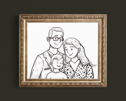 Custom Line Art Portrait - Hand Drawn in Ink