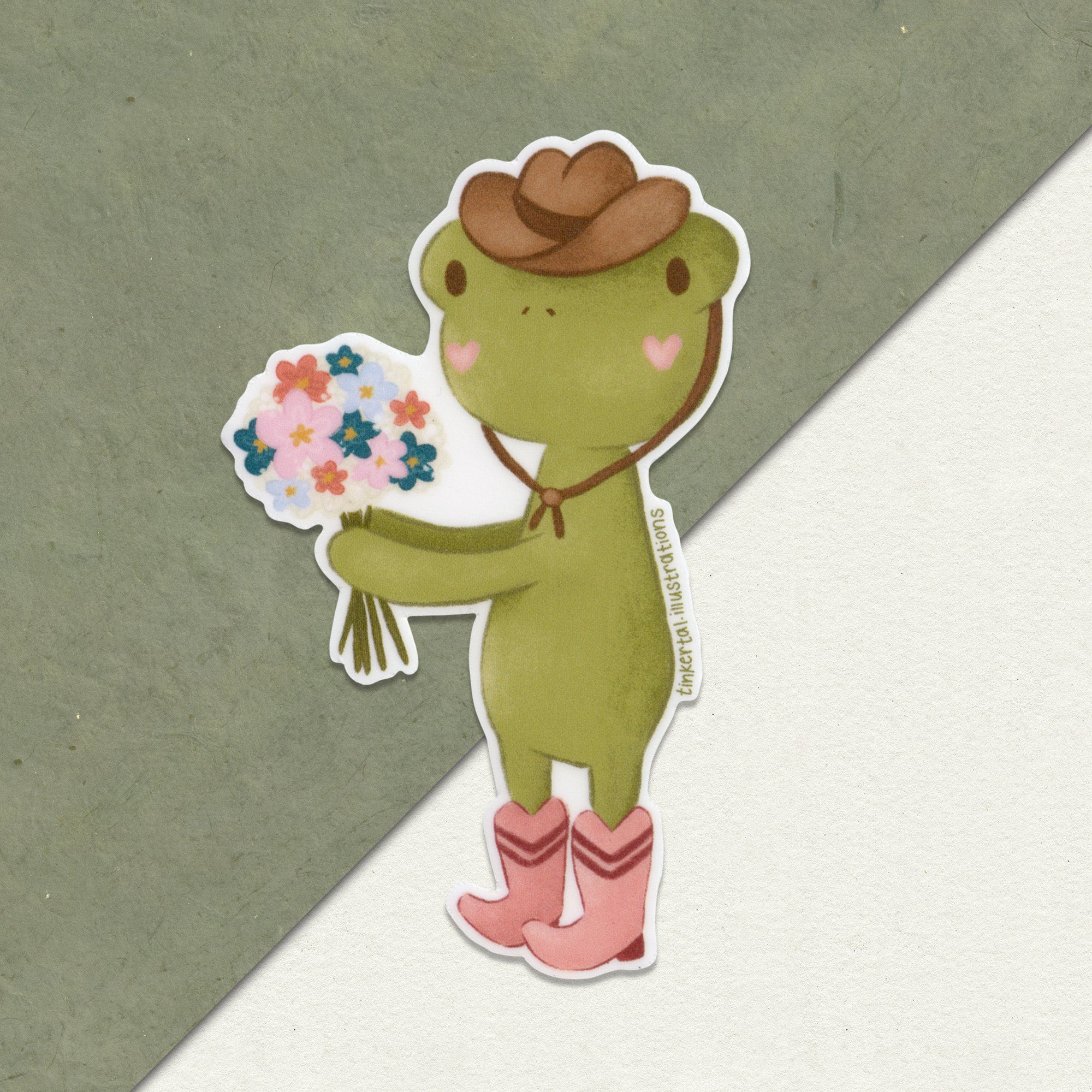 Cowboy Frog Sticker Flower Bouquet Cowboy Frog - Everything-Proof Vinyl Sticker – TinkerTal ...