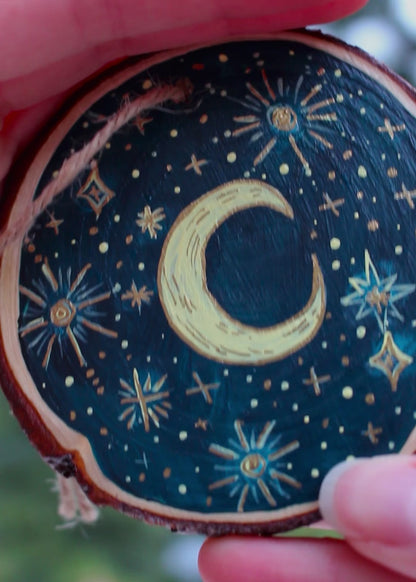 Celestial Star and Moon Ornaments - Hand-Painted Ornaments