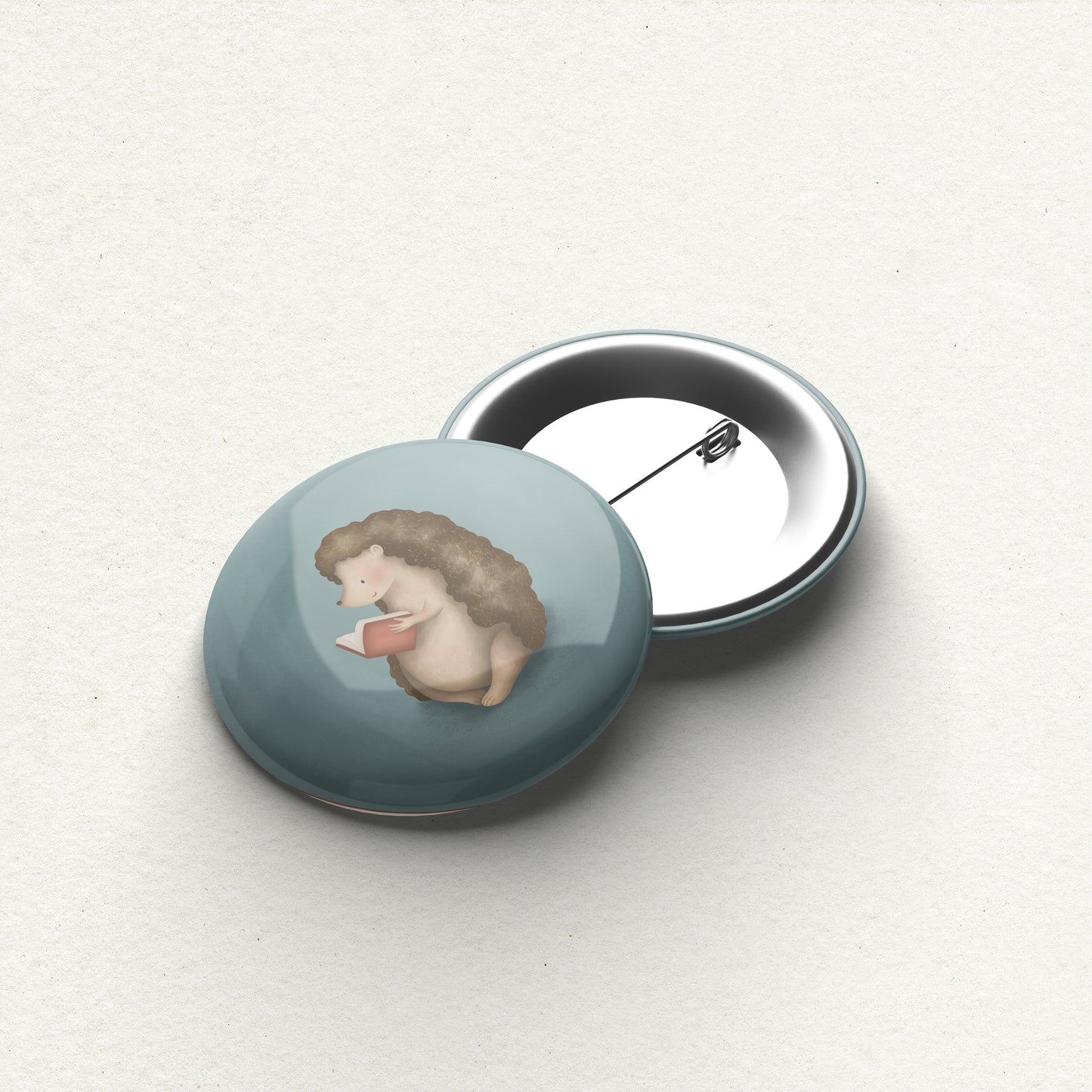 Reading Hedgehog Handmade Button Pin